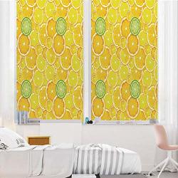 Yellow Decor 3D No Glue Static Decorative Privacy Window Films Lemon Orange Lime Citrus Round Cut Circles Big And Small Pattern 24"X36" For Home