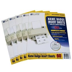C-line Replacement Inkjet laser Printer White Badge Inserts 3 X 4 Inches 6 Sheet 5 Packs With 10 Sheets Per Pack 300 Inserts Total 92443-5