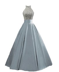Heimo Women's Sequined Keyhole Back Evening Party Gowns Beaded Formal Prom Dresses Long H123 6 Grey