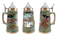Essence Of Europe Gifts E.H.G Winter In Germany . Collectible Ceramic Beer Stein With Metal Lid 1 In Collection Of Four Steins