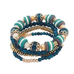 Susenstonewomen Multilayer Beads Bangle Bracelets Green