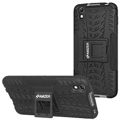 AMZER Slim Protective Shockproof Hybrid Warrior Dual Layer Case Skin For Blackberry DTEK50 Alcatel Idol 4 - Black