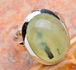Marykay - Magnificent Natural Green Moss Prehnite Sterling Silver Cocktail Ring 6.25