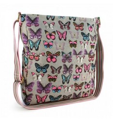 Tuff-Luv Ladies Canvas Cross Body Lulu Messenger Bag with Beige Butterfly Print for 10" Tablet