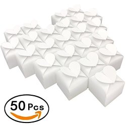 White Cube Candy Boxes Set Heart Thank You Treat Boxes Bulk Wedding Favors Baby Shower Party Supplies 2X2X2 Inch 50PC