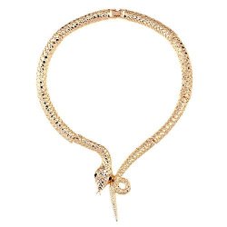 Kaymen Fashion Jewellery 18K Gold Platinum Plated Snake With Black Eyes Adjustable Neck Collar Statement Choker Necklace For Women 2 Colors Gold