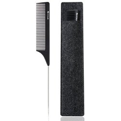 Hyoujin 608 Black Carbon Pin Tail Comb 100% Anti Static 230? Heat Resistant Metal Pintail Comb Rattail Lift Comb With Non-skid Paddle For Hair Styling