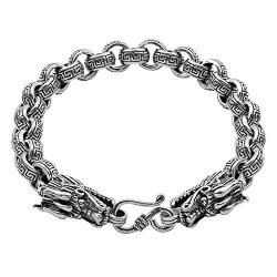 Os Sterling Silver 7MM Double Dragon Thick Vintage Rolo Chain Bracelet 7.5" To 9" 9