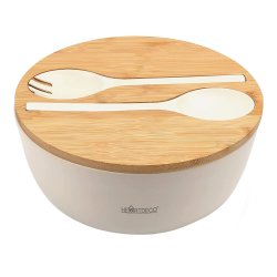 Heartdeco Salad Bowl With Bamboo Lid And Serving Spoons Set - White