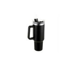 Double Wall Travel Mug Stainless Steel Vacuum Flask & Straw Hot cold 1 2L Black