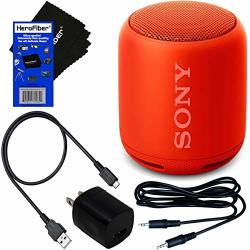 Sony Wireless Portable Bluetooth Speaker XB10 With Extra Bass & Water-resistance Design Red + USB Charging Cable + Wall Adapter + Aux Cable + Herofiber Ultra Gentle Cleaning Cloth