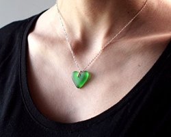Irish Whiskey Heart Pendant - Recycled Jameson Bottle Necklace - Emerald Green Sea Glass
