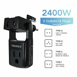 Tryace 2020 Upgraded Travel Adapter Worldwide All In One Universal Travel Adaptor Wall Ac Power Plug Adapter Wall Charger With 3 OUTLETS&4 Plugs