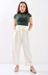 Ladies Paperbag Pants - Cream - Cream 30