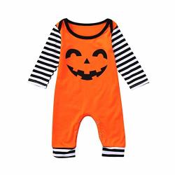 Ankola Newborn Jumpsuit Cartoon Striped Print Infant Baby Boys Girls Romper Bodysuit Jumpsuit Outfits Sunsuit Clothes Halloween 18M Orange