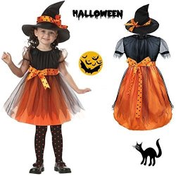 Halloween Witch Costume For Girls Kids Children Party Dresses And Hat Cool Creative