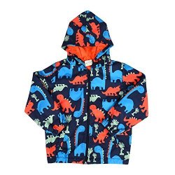 Ddsol Kids Warm Hoodies Jacket Windproof Coat Fully Zipper Outwear Dinosaur Printing 2-8Y Black