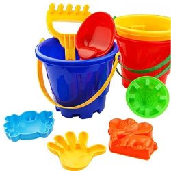 Vibola Beach Bucket And Shovel Set - Pack Of 7 Party Favor Sand Box Play Set And Beach Sand Pail Includes MINI Bucket Shovel