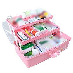 Three Tier Medicine Box For First Aid Kit Plastic Folding Medical Chest Organizer For Makeup Stationery Storage Boxes L Pink