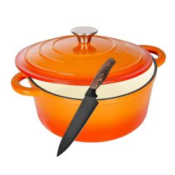 22CM - Medium Enameled Cast Iron Cooking Pot With Carving Knife Set