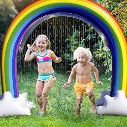Inflatable Goslaz Rainbow Sprinkler Toy - Kids Sprinklers For Outside - Fun Outdoor Water Play Sprinkler For Toddlers - Huge Colorful Back Yard Toddler