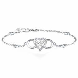 Blinggem Infinity Heart Anklet For Women 18K White Gold-plated 925 Sterling Silver Cubic Zirconia Infinity Heart Anklet For Valentines