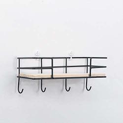 Yodaliy Storage Rack Decoration Wall Mounted Kitchen Simple Cloth Hanger With Hook Wooden Iron Shelf Bedroom Office Holder Diy Home