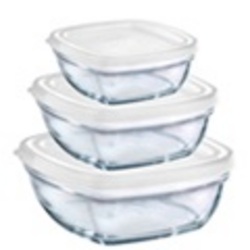 Duralex 23cm Lys Square Stackable Bowl Set With Frosted Lids