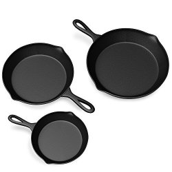 Pre Seasoned Cast Iron Skillets - 3 Pan Set - 9 Inches 8 Inches 6 Inches - 1.5 To 2 Inches Deep - Durable