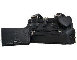 Fino Ladies Black Faux Leather Shoulder Bag Set A2412+993-093