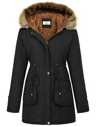 Grace Karin Women's Cotton Winter Warm Thicken Jacket Hooded Parka Coat Outwear CLAF1030-1 XL Black