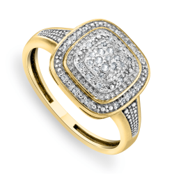 Yellow Gold Diamond & Created Sapphire Cushion Halo Ring