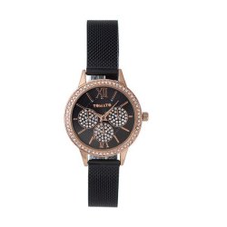 Rosegold 36 5MM Case Black Dial & Mesh Band 3 Eye With Stones