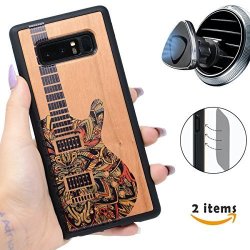 Wood Phone Case Compatible With Samsung Galaxy Note 8 And Magnetic Mount-iproductsus Protective Cases Printed Colorful Guitar Built-in Metal Plate Tpu Rubber Protective Covers