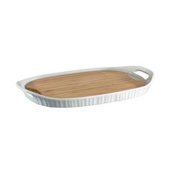 Corningware French White Iii Platter With Bamboo Board Insert