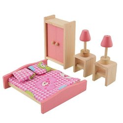 Vktech Wooden Dollhouse Funiture Kids Child Room Set Play Toy Bedroom