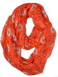 Plum Feathers Classic Paisley Print Lightweight Infinity Scarf Floral Paisley Tangerine