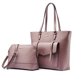 Women Top Handle Satchel Handbags Shoulder Bag Tote Purse Set Shell Bag Travel Bag 2 Pieces Taro Purple