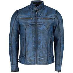 Classic Slim Fit Leather Jacket Stained Blue - - S