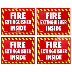 Fire Extinguisher Inside - Vinyl Sticker 4-PACK - Easy Install Self-adhesive Safety Wall Sign For Indoor & Outdoor Use - Warning Legend For Restaurant