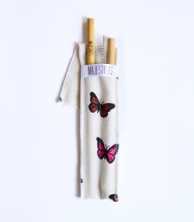 Set Of 2 Bamboo Straws Plus Case And Cleaner - Butterfly Pattern