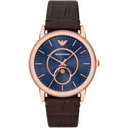 Emporio Armani Three-hand Moonphase Brown Leather Men's Watch AR11566
