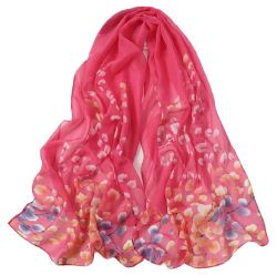 Ladies' Satin Silky Scarf Fantasy With Floral Pattern - Pink blue Flowers