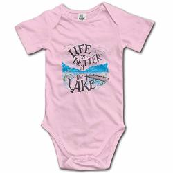 M Morbo Life Is Better At The Lake Funny Baby Short Sleeve Onesie Bodysuit Infant Romper Jumpsuit Pink