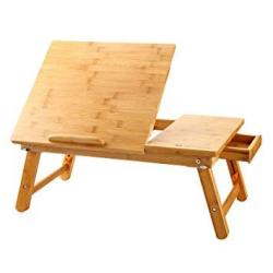 Laptop Desk Nnewvante Table Adjustable 100% Bamboo Foldable Breakfast Serving Bed Tray W' Tilting Top Drawer