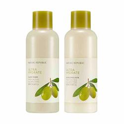 Nature Republic Toner Emulsion Set With Olive Leaf Extracts - Home Skin Care Moisturizer Set With Real Egyptian Olive 10 000PPM Shea Butter Vitamin E