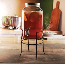 Circleware Americana Sun Tea Mason Jar Beverage Dispenser With Stand Fun Party Entertainment Home Kitchen Glassware Water Pitcher For Juice Beer & Cold Drinks Lead-free 1 Gallon