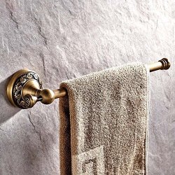 Auswind Antique Brass Single Towel Bar Wall Mounted 11.8" Copper Carved Bathroom Towel Rack