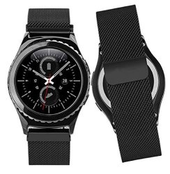 Sagton For Samsung Gear S2 Classic SM-R732 Milanese Magnetic Loop Stainless Steel Band Strap Black