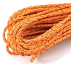 Braided Leather Cord - Leatheroid - Round - Orange - 3MM - Sold Per Meter